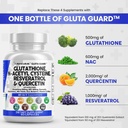 Clean Nutraceuticals Glutathion 500mg Supplement met Vitamine C N Acetyl Cysteine 600mg Berberine 1000mg Resveratrol Quercetine Alpha Lipoïnezuur - Verminderd L Glutathion Vrije Vorm Vrouwen 60 Ct USA Made