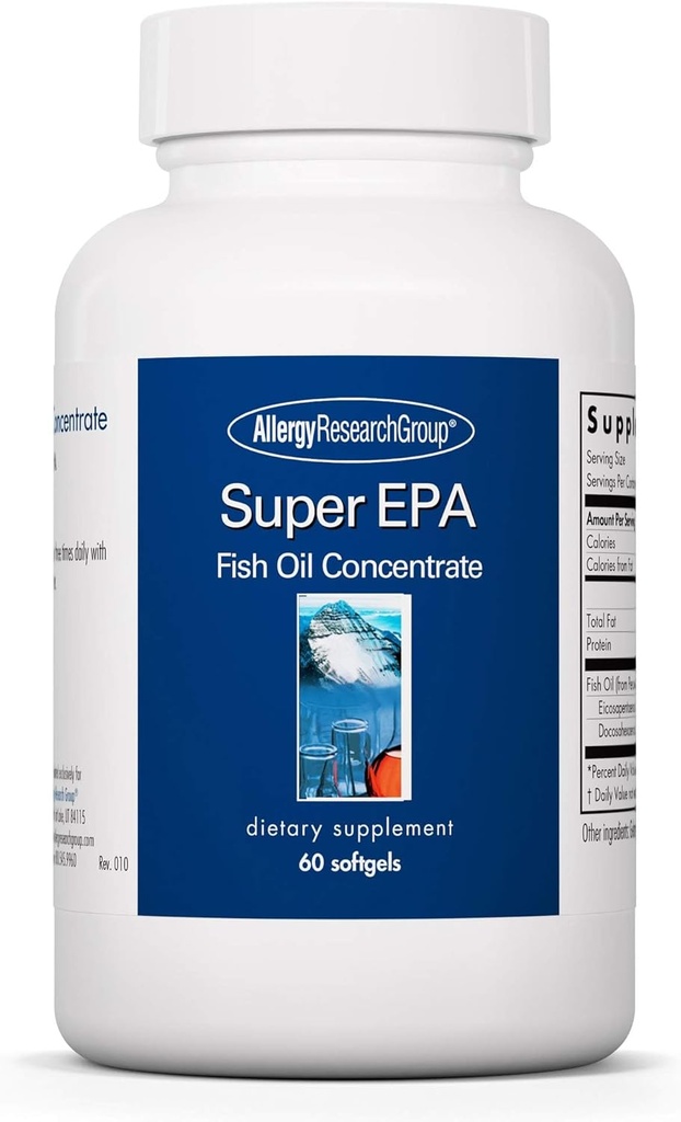 Allergie Onderzoeksgroep Super EPA - Omega 3 Supplement, Visolie Concentraat, EPA, DHA, Omega 3 Vetzuren, Duurzaam-gezongen ansjovis - 60 Tel.