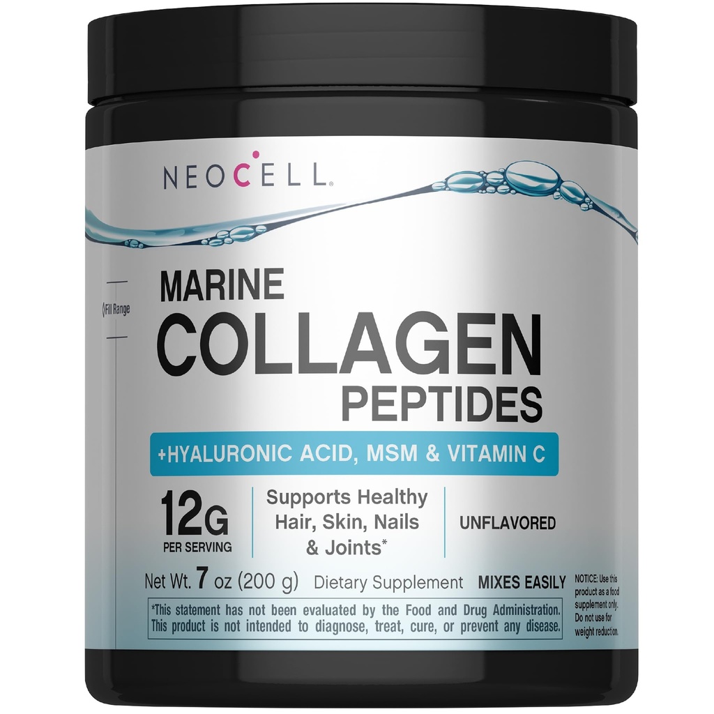 Neocell Marine Collageen met Hyaluronzuur, MSM en vitamine C, Keto Collageen Supplementen, voor huidverzorging en Joint Health, Unflavored, Powder, 7 oz, 1 Canister