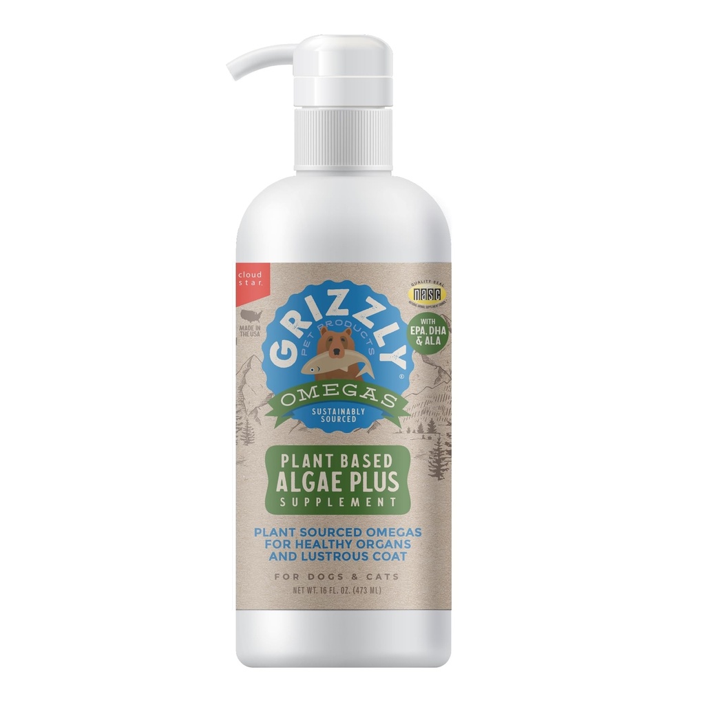 Grizzly Pet ProductsAlgal Plus Omega 3-6-9 voedingssupplement voor honden en katten, 16 Ounce fles