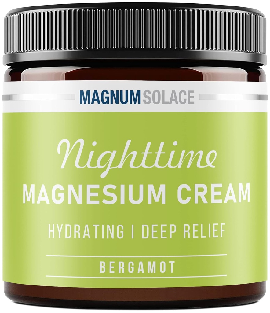 Crème de magnésium – Lotion de magnésium topique pour soulager les crampes des jambes pendant la nuit, le sommeil et la douleur musculaire – sans danger pour les enfants (Bergamot)
