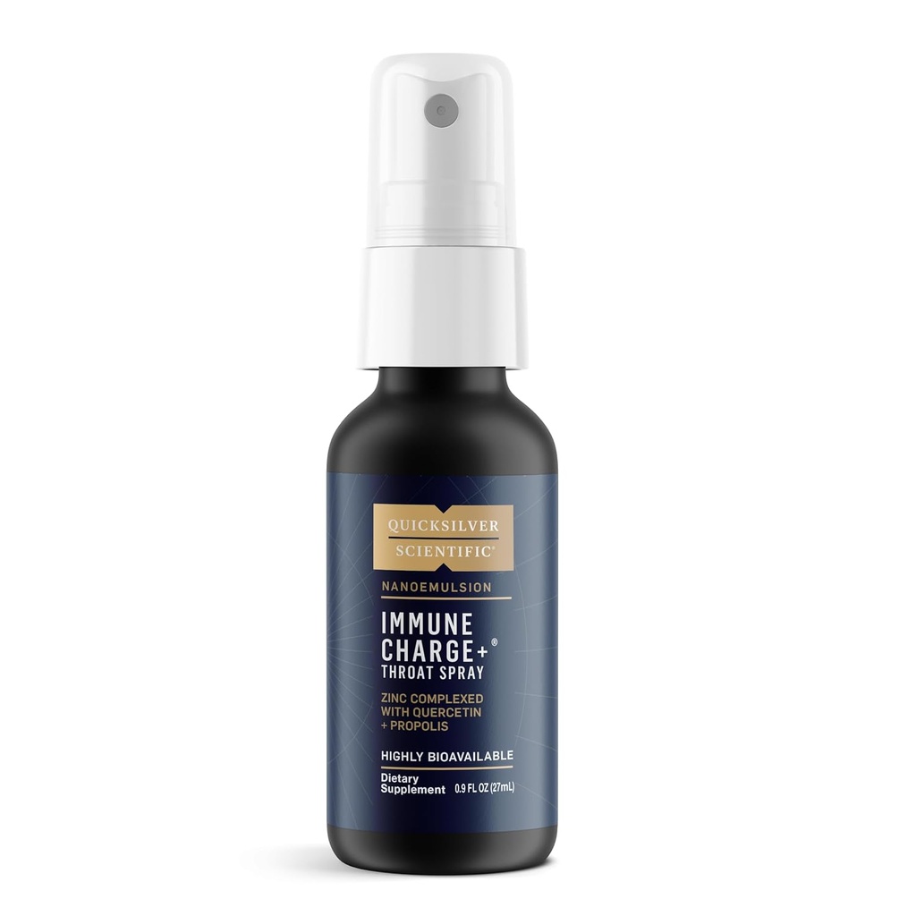 Quicksilver Scientific Immune Charge+ Spray de gorge de zinc - Supplément de zinc liquide de soutien immunitaire avec Quercetin - 'Coupe de gorge' avec technologie d'absorption liposomique (0,9 fl oz / 27ml)