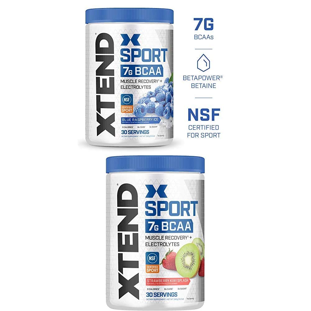 Scivation Xtend Hydrasport BCAA Powder, Branched Chain Amino Acids, BCAA's, Zero Sugar Electrolyte Drink Powder + Hydration, Blue Raspberry & Strawberry Kiwi, 30 Servers Twin Pack