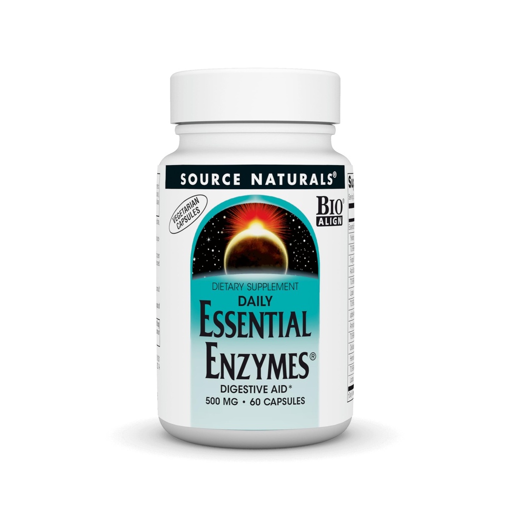 Bron Naturals Essential Enzymes 500mg Bio-uitgelijnd Multiple Enzyme Supplement Herbal Defense for Digestion, Gas, Constipatie & Bloating Relief - Supports Immune System* - 60 Vegetarische Capsules