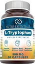 L-Tryptofan Dieetsupplement 500 mg 60 capsules (Non-GMO) - Natural Sleep Aid Supplements with 500 mg of Free Form L Tryptofan - Circulatie & Immune Support