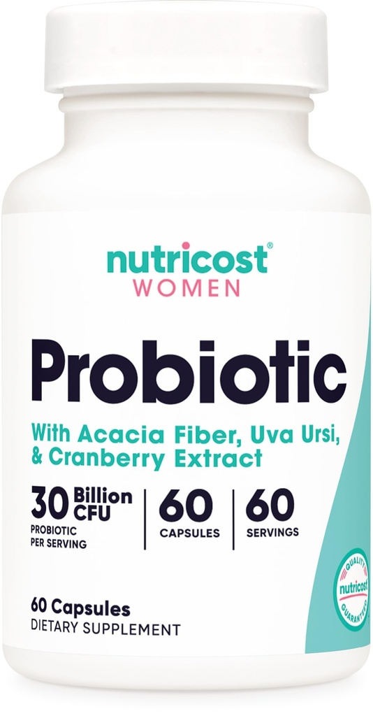 Nutricost Probiotic for Women 30 Miljard CFU, 60 Capsules - Complex with Acacia Fiber, Uva Ursi & Cranberry Extract, Non-GMO & Glutenvrij