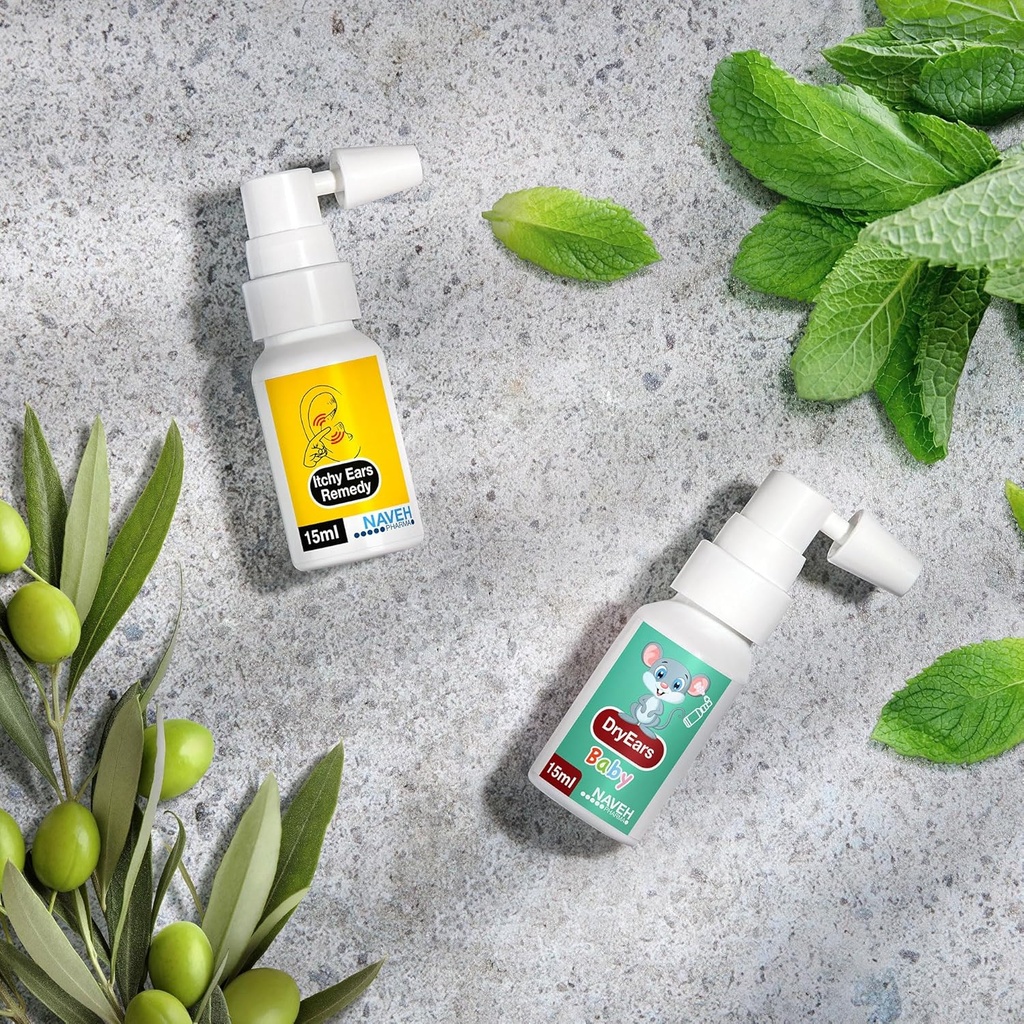 NAVEH PHARMA Itchy Ears Remedy Ear Cleaning and Itch Relief (0,5 fl oz) + NAVEH PHARMA droge ooren Baby - Zwemmers oordruppels Spray (0,5 fl oz)