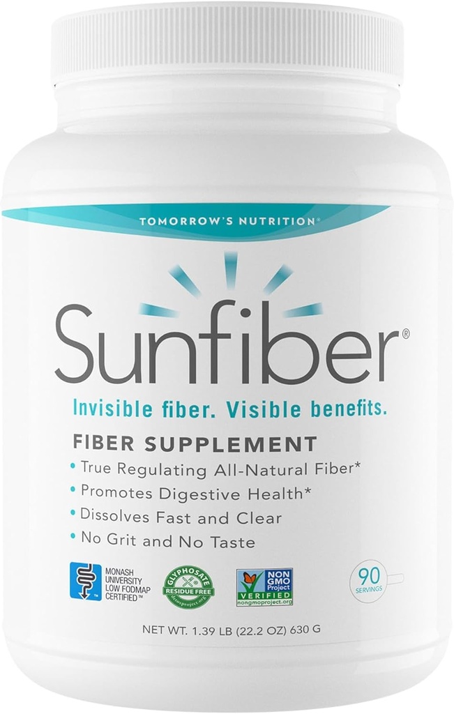 De voeding van morgen, Sunfiber, Prebiotic Fiber Supplement voor de spijsvertering gezondheid, lage FODMAP, Glutenvrij, Unflavored, 90 Servers