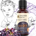 Vitamine D druppels voor zuigelingen - 400 IE per druppel, natuurlijk en suikervrij in MCT-olie voor de beste absorptie. 880 Diners. Eenvoudig te nemen vloeibare D3 supplement voor baby & peuter (Grape)