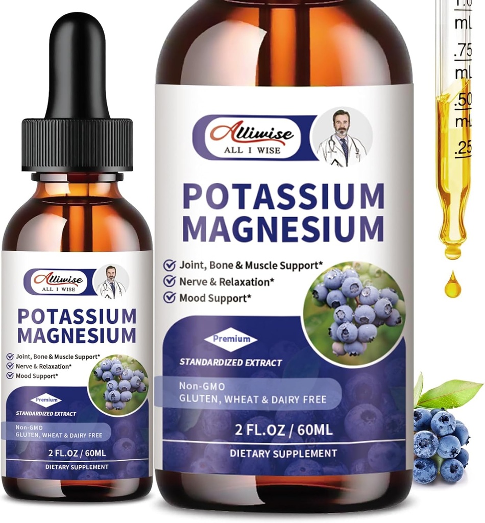 2 Pack Kalium Magnesium Supplement Vloeistof - Hoge absorptie Kalm Magnesium Complex & Kalium Plus Calcium, Vitamine D3, Zink voor Leg Cramps & Bone & Energy & Immuun Ondersteuning - 4 Fl oz