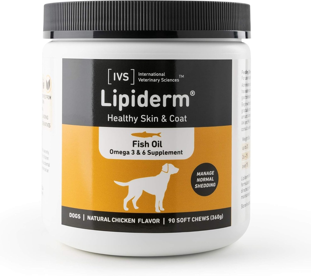 Nieuwe Internationale Veterinaire Wetenschappen IVS Lipideerm Huid en jas Visolie Omega 3 en 6 Dieetsupplement Honden, Made in The USA (Soft Chews, 90 Count)