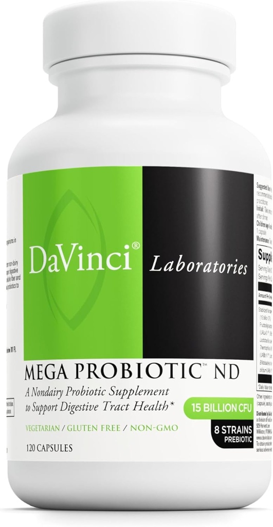 DAVINCI Labs Mega Probiotic ND - Non-Dairy Probiotic Supplement ondersteunt Gut, Digestief & Brain Health* - Gut Health Support Supplement with Non-Dairy Complex* - 120 Vegetarische Caps