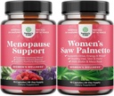 Ensemble de supplément de ménopause pour flashs chauds avec Dong Quai Vitex Chaste Berry & Black Cohosh & Extra Strength Saw Palmetto pour les femmes 500mg - DHT Blocker Supplément de perte de cheveux avec Maca Root & Biotin