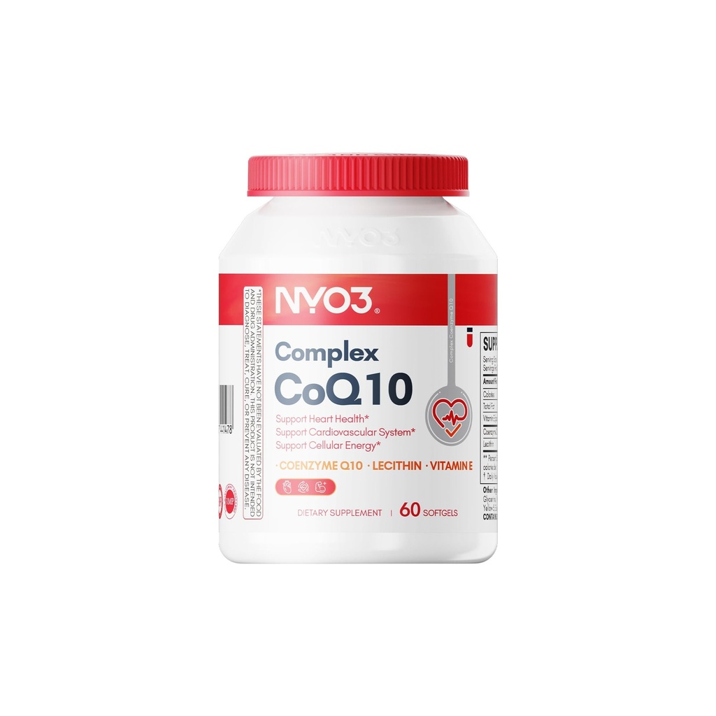 NYO3 CoQ10 200mg avec Lécithine et Vitamines E, Ultra Haute Absorption, Antioxydant pour la santé cardiaque et la production d'énergie, haute teneur en Coenzyme Q10, sans gluten, sans OGM, 60 jours d'approvisionnement