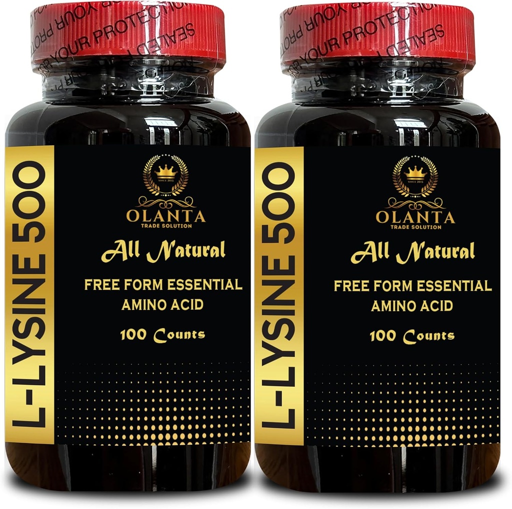 L-LYSINE 500 - Aminozuur Vitamine Supplement, menopauze energie supplementen voor vrouwen, vrije vorm aminozuren supplement, bevordert integriteit van de huid en lippen - 2 flessen 200 Tellingen