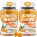 Gommies de gingembre sans sucre avec 5000 UI Vitamine D3 & K2 (MK7), C - Gommies de supplément curcuma végétalien pour adultes 1500mg avec poivre noir, soutient os, immunitaire et santé digestive - 120 Cts