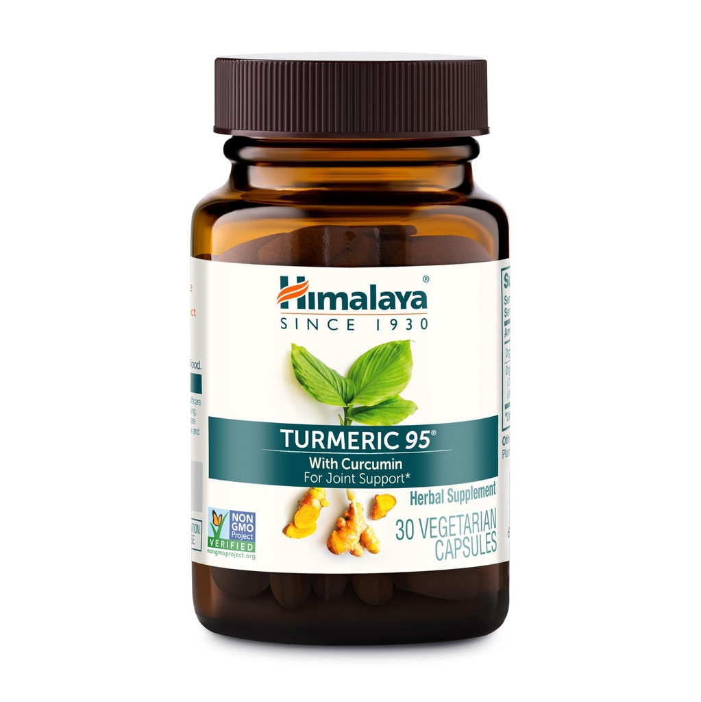 Himalaya Kurkuma 95 Supplement met Curcumine/Curcuminoïden, Joint and Muscle Support, Optimum Flexibiliteit en Mobiliteit, 600 mg, Non-GMO, Veganistisch, Glutenvrij, 60 capsules, 60 dagen levering