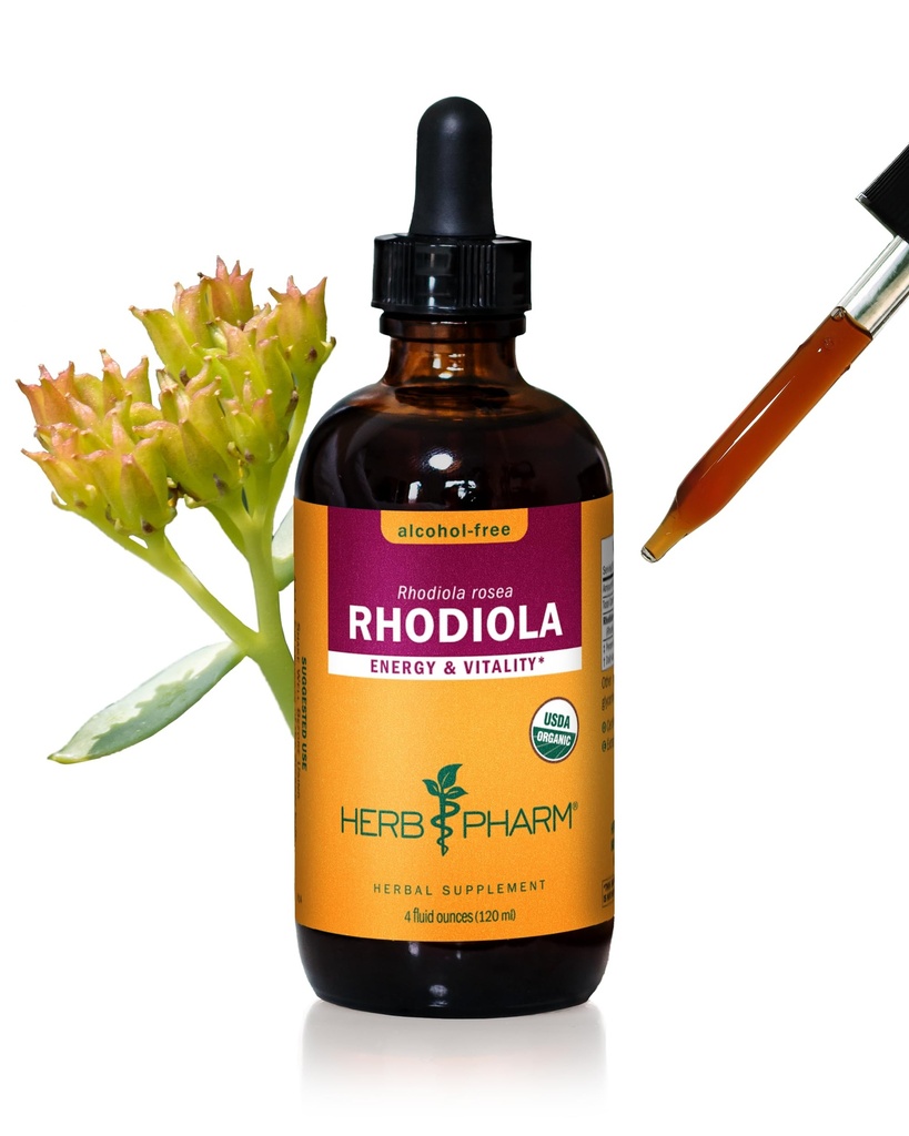 Herb Pharm Certified Biologische Rhodiola Root Extract voor energie, duurzaamheid en uithoudingsvermogen, Alcoholvrije Glycerite, 4 Ounce