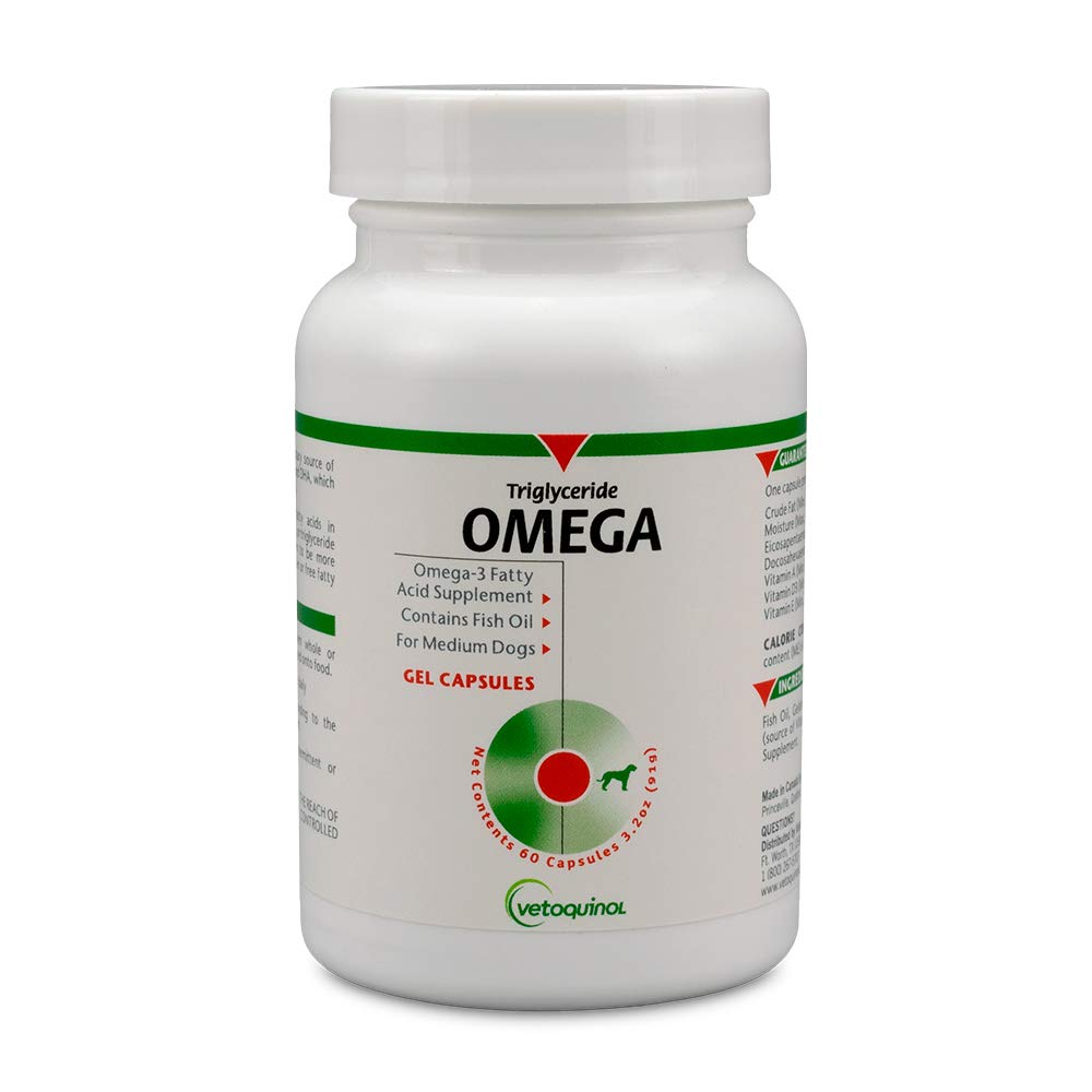 Vetochinol triglyceride Omega Hond Supplement Capsules, Middelgroot Ras: 30-60 lbs, 60ct