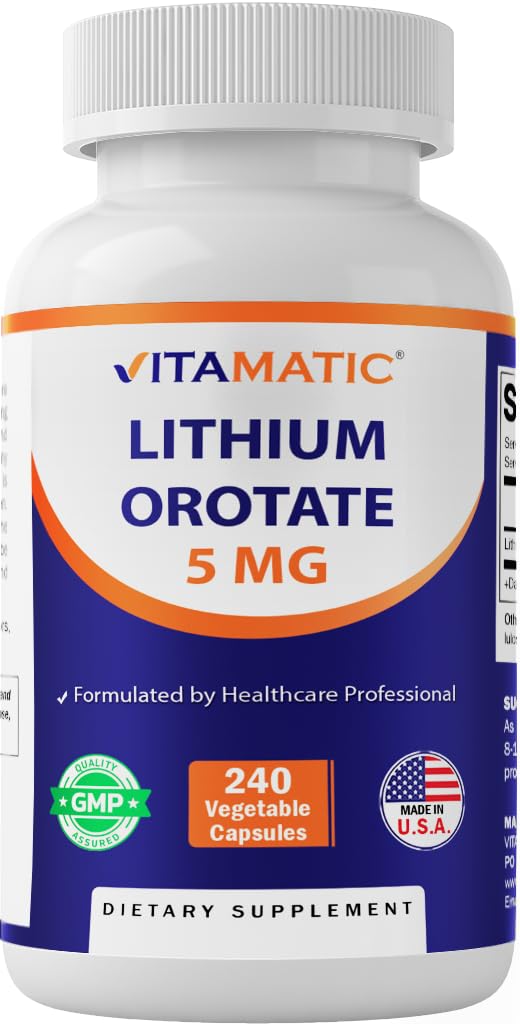 Vitamatic Lithium Orotate 5mg, 240 Veggie Capsules, Non-GMO, Glutenvrij.