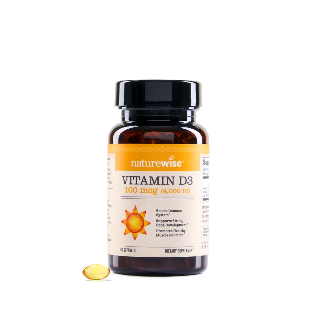 NatureWise Vitamin D3 4000iu (100 mcg) 90-Dag Supply for Immune Support, Healthy Muscle Function, and Bone Health - Non-GMO, Glutenvrij in biologische Extra Virgin Olive Oil, (Mini Softgel), 90 Tel.