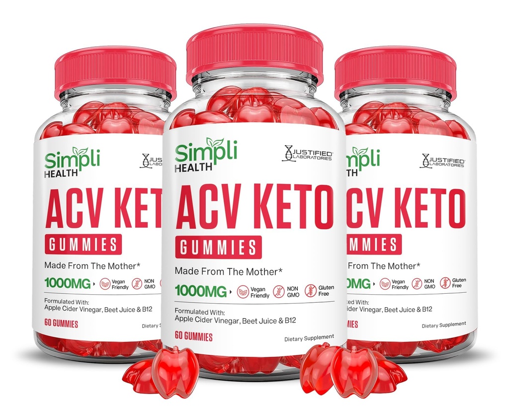 Laboratoires justifiés (3 Pack Simpli Health Keto ACV Gummies Formule avancée 1000MG vinaigre de cidre de pomme formulé avec jus de betterave de grenade poudre B12 Vegan Non OGM 180 Gummys
