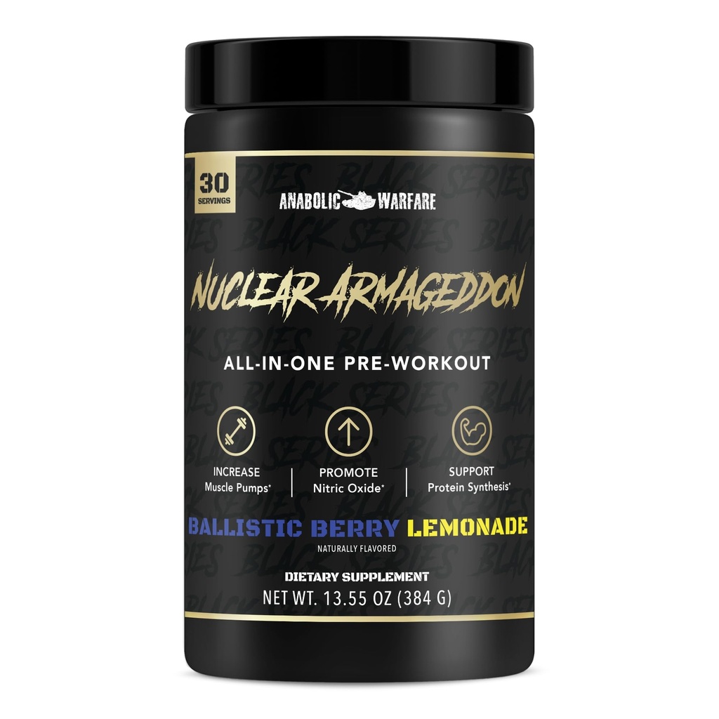 Anabolic Warfare Nuclear Armageddon Pre-workout Powder Pre-workout voor mannen & vrouwen met L-Citrulline, Beta Alanine Powder en Cafeïne (Ballistische Berry Lemonade - 30 Servers)