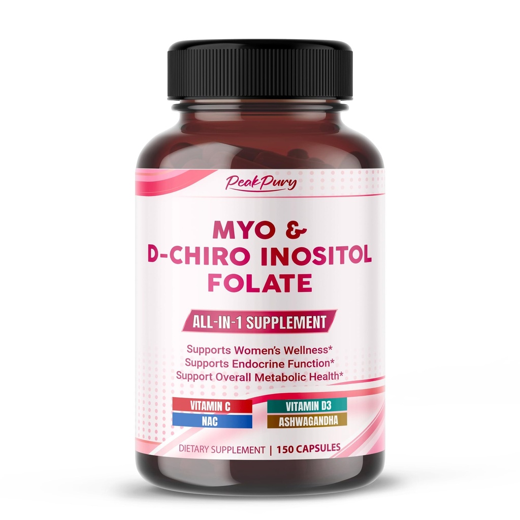 Ultra Myo & D-Chiro Inositol met Folaat, Vitamine C & D3 - All-in-1 Supplement voor gezonde cycli, Hormonale Balance & Metabole Ondersteuning - Made in The USA- 150 Capsules