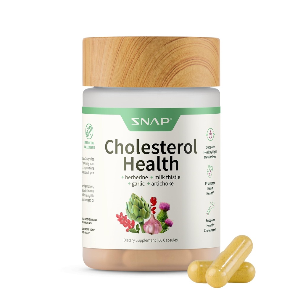 Snap Suppléments Cholestérol Health - Soutien naturel pour la santé cardiaque, hépatique, digestif et métabolique, 60 capsules végétariennes (30 portions, 1 mois d'approvisionnement)