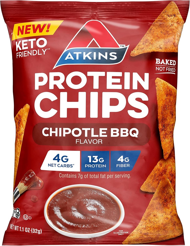 Atkins Chipotle BBQ Proteïne Chips, 4g Net Carbs, 13g Proteïne, Glutenvrij, Lage Glykemie, Keto Vriendelijk, 12 Tellen
