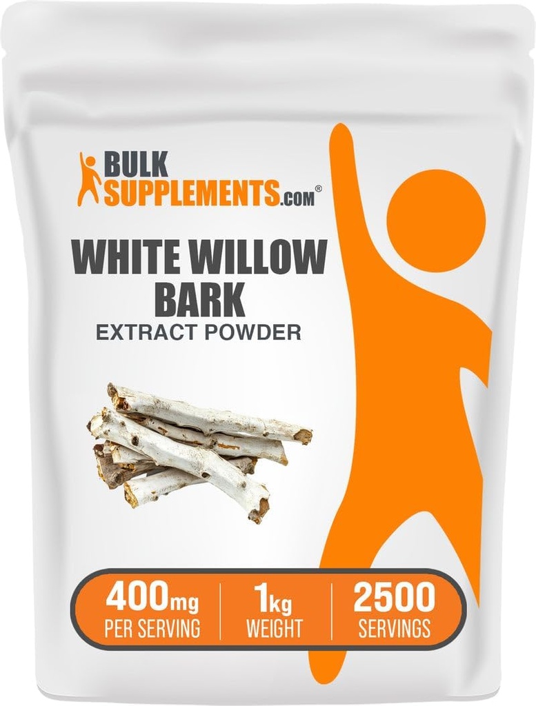 BulkSupplements.com White Willow Bark Extract Powder - Herbal Supplement, White Willow Bark Powder - Glutenvrij, 400mg per portie, 1kg (2,2 lbs) (verpakking van 1)