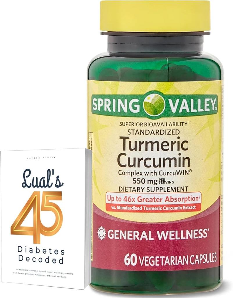 Spring Valley Turmeric Curcumin Supplement Bundel met Lual's 45 Diabetes Decoded 