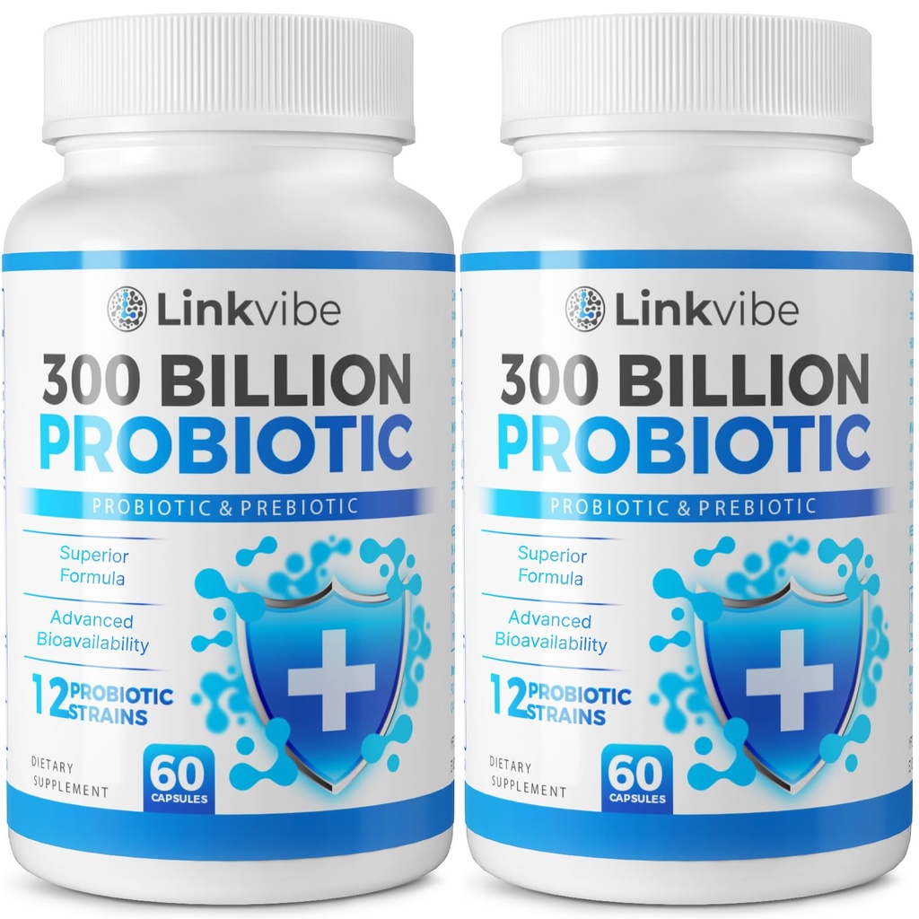 Probiotic 300 Miljard CFU - 12 Strains with Organic Prebiotics for Digestief & Gut, Immune, Bloating Health - Probiotics for Women and Men - Daily Dairy Free, Shelf Stable - 120 Telt