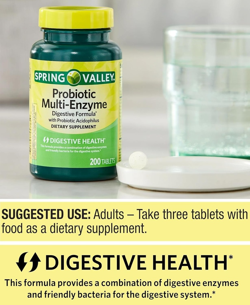 Probiotische supplement met digestieve enzymen voor mannen en vrouwen, 200 tabletten - Inclusief Acidophilus, en Prebiotica voor Gut Health en Digestieve Ondersteuning