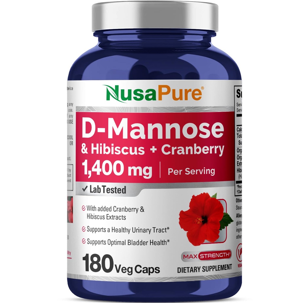 NusaPure D-Mannose Complex 1400 mg (met Hibiscus en Cranberry) - 180 Veggie Caps.