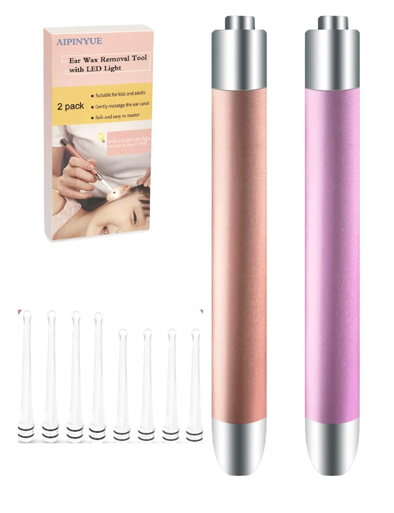 Pick oreille, outil de suppression de cire d'oreille, kit de nettoyage d'oreilles lumières LED, version mise à jour, tête de porte de sécurité douce, remplaçable et facile à nettoyer, matériau sûr