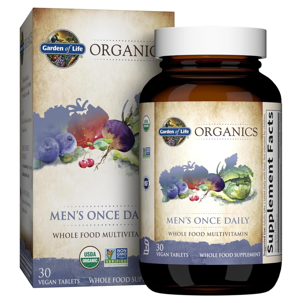 Jardin de la vie Une fois par jour des aliments entiers multivitamines pour les hommes, les hommes biologiques vitamines et minéraux, vitamine C, zinc, végétalien, pour la santé et le bien-être, 30 comprimés