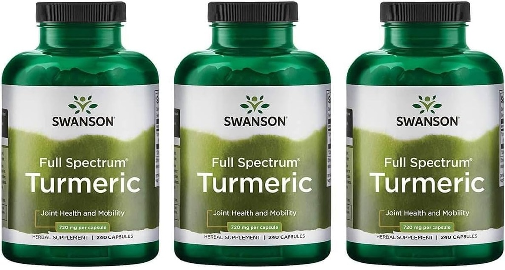 Swanson Full Spectrum Turmeric (Curcumin) - Supplément pour la santé, la digestion, la santé cardiaque et le soutien du foie - Curcuma Longa Formula Promotion du soutien mémoire - (240 capsules) 3 Pack