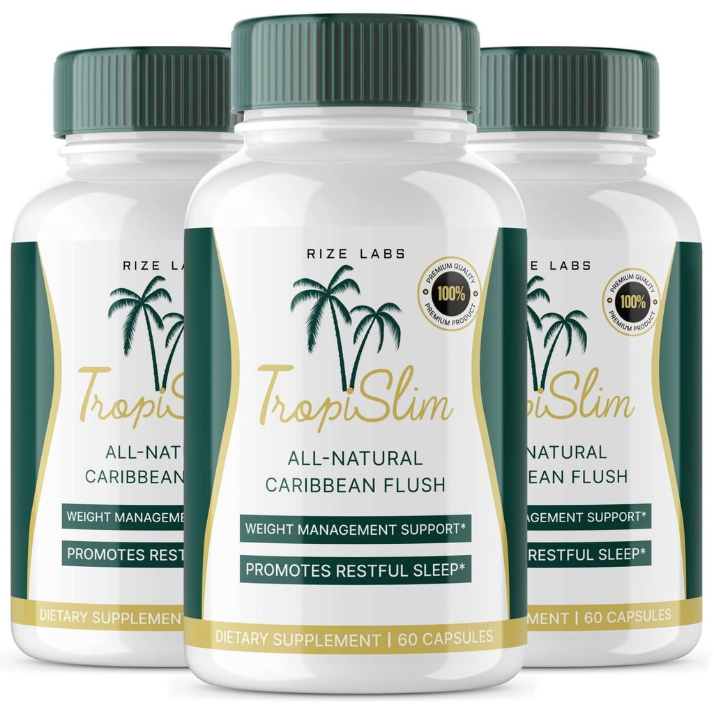(Paquet officiel 3) Tropislim, Tropislim Toutes les Caraïbes naturelles Flush, Supplément perte de poids, Tropislim Slim Capsules pour femmes, Mode de vie sain + Leaner Physique, Tropical Reviews (180 Capsules)