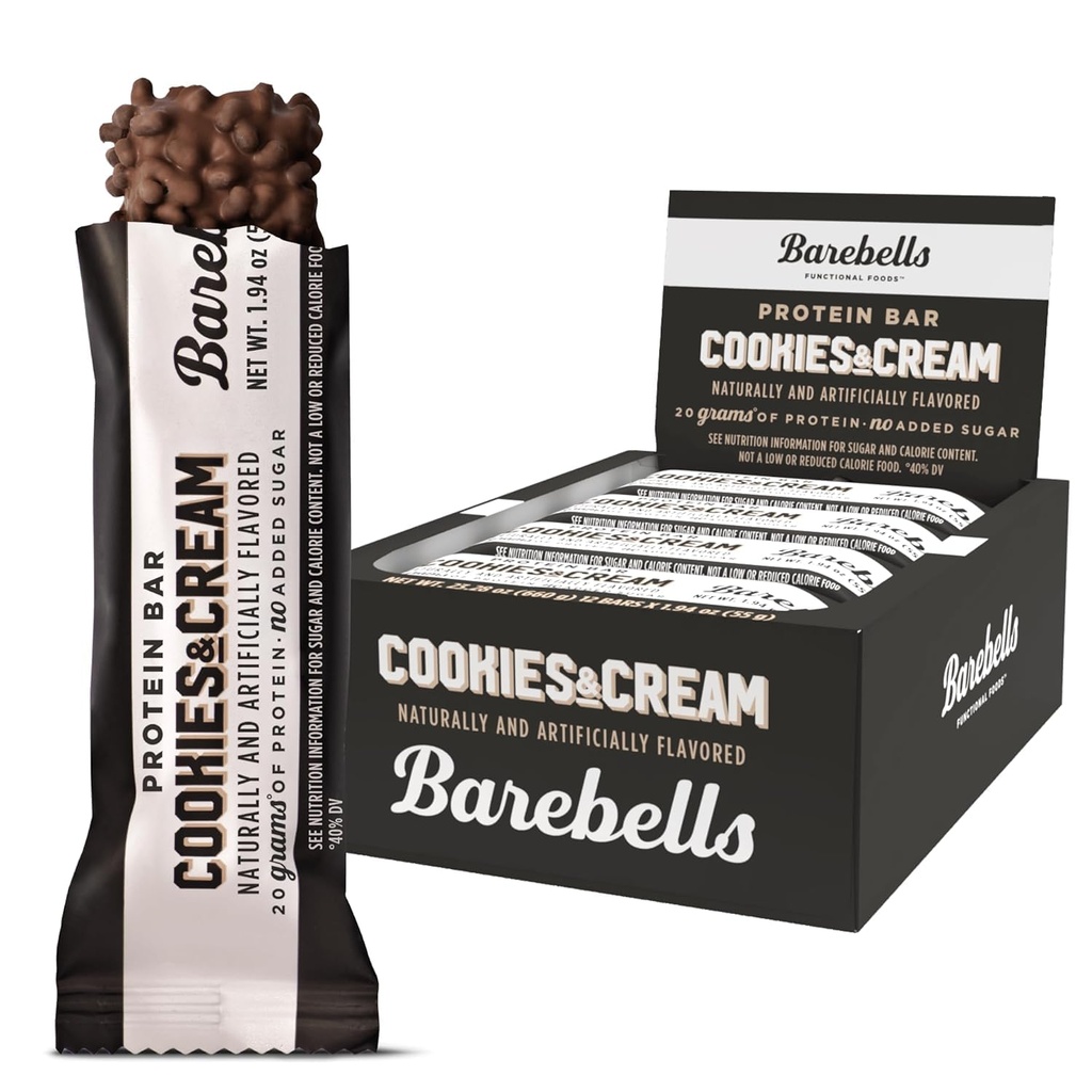 Barebells Proteïne Bars Cookies & Cream - 12 Telling, 20g Hoge Proteïne Treats - Chocolade Voeding Bar met 1g Totaal Suikers - On-The-Go Breakfast of Post-Workout Snack