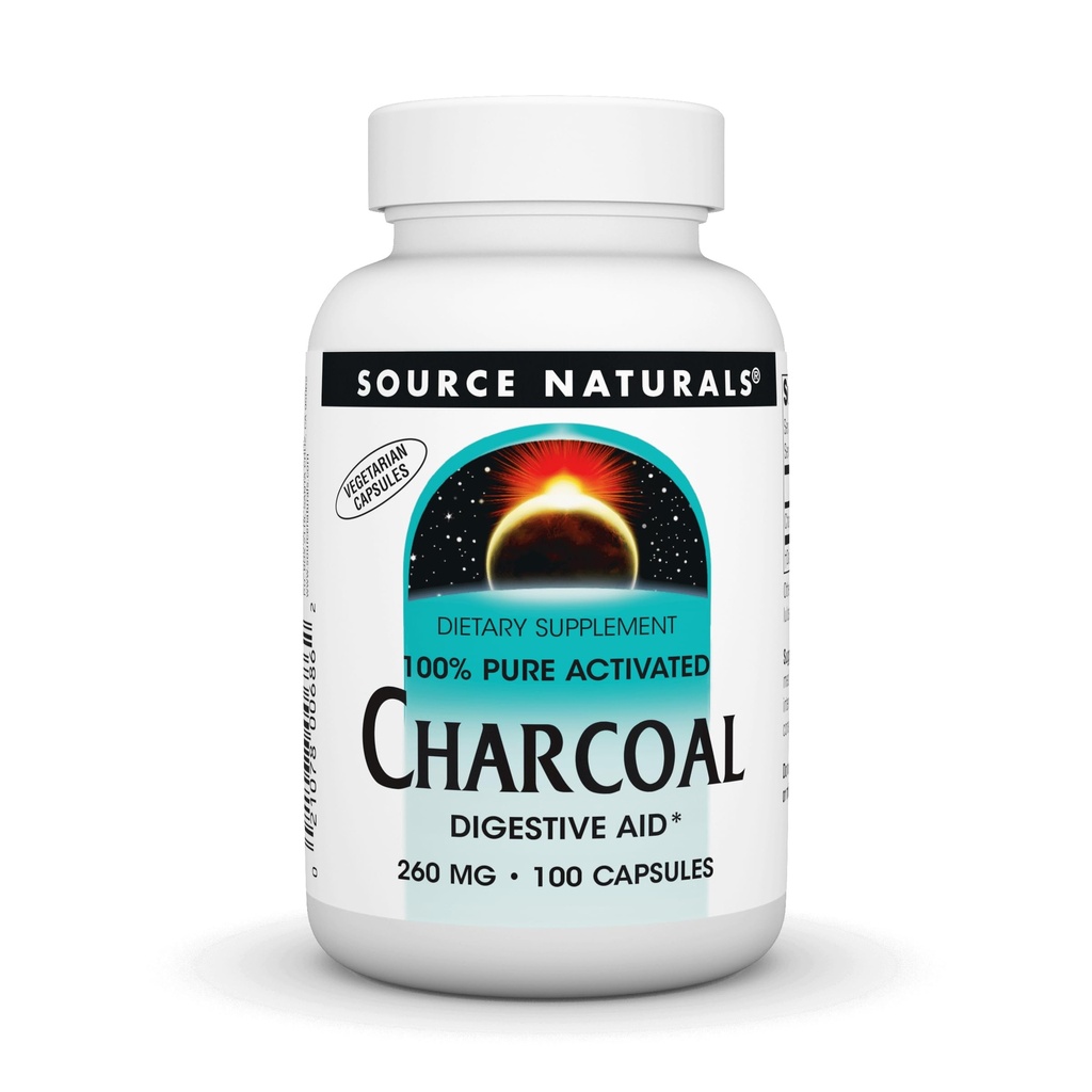Bron Naturals Houtskool - 100% Pure Geactiveerd, Digestieve Hulp - 100 Capsules