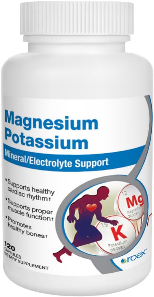 Roex Vitamines : Magnésium Potassium : santé globale Fonction cellulaire : compléments alimentaires : 120 Nombre