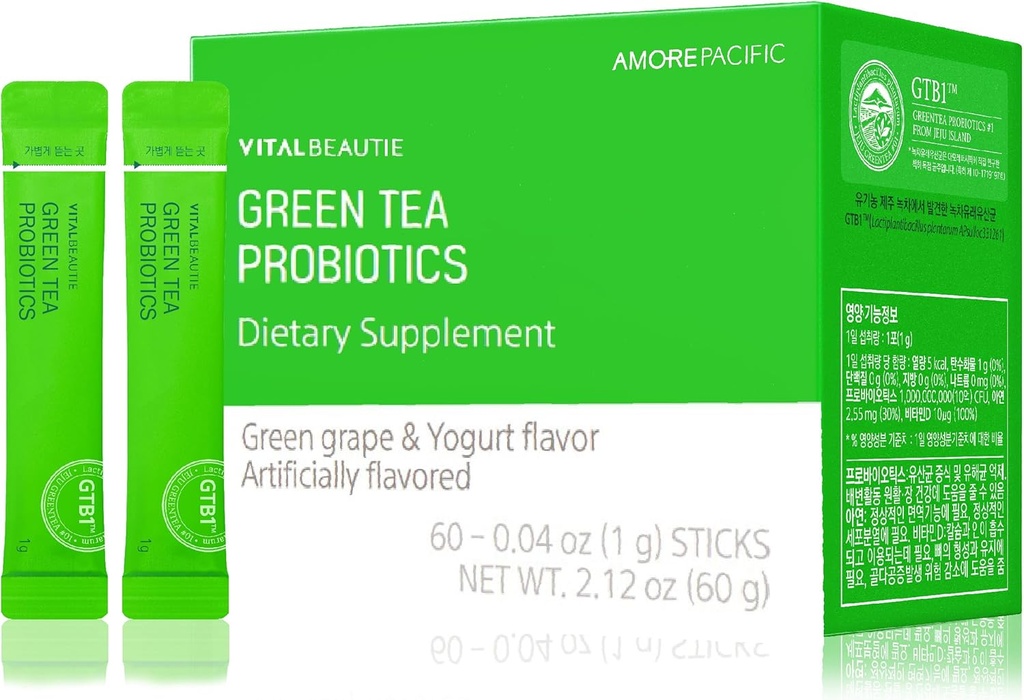 VITALBEAUTIE Green Tea Probiotica (Plant-Sourced Probiotica) bevattende vitamine D en zink voor Gut Health door AMOREPACIFIC Korean Acidophilus Probiotic - 60 Sticks