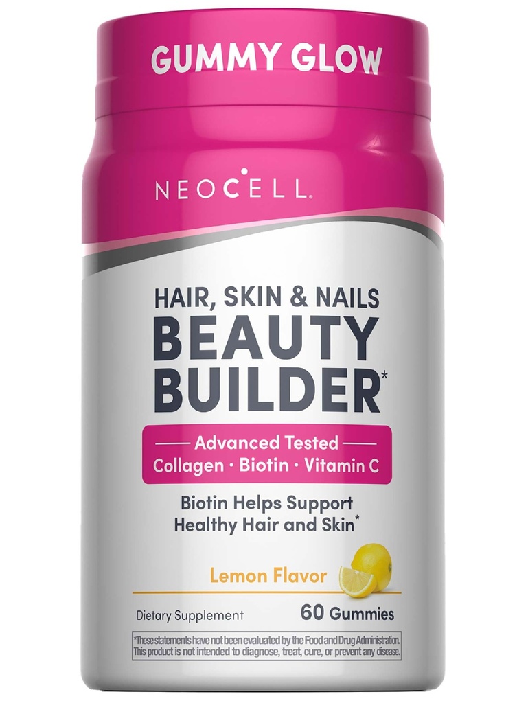 NeoCell Hair, Skin and Nails Beauty Builder with Collageen, Biotin and Vitamin C, Includes Antioxidants, Gummy, Lemon, 60 Telling, 1 Fles
