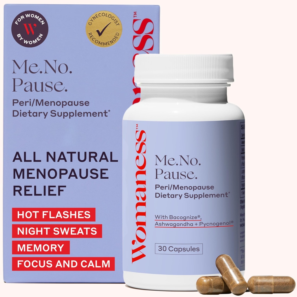 Womaness Menopauze supplementen voor vrouwen - Perimenopause & Menopauze Hotflashes Relief, Night Sweats, Vaginale droogheid, Hersen Fog & Mood Support - Hormone & Estrogen-Free - 30 capsules