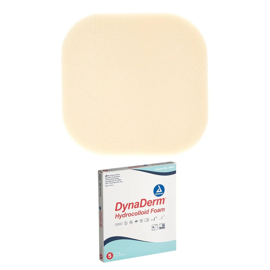 Dynarex DynaDerm Hydrocolloid Dressings, Steriele Moist Bandages Gebruikt voor alle soorten wonden, 4" x 4," Foam & Latex-Free, Peel-Down Patches - 1 Doos van 5 Dressings