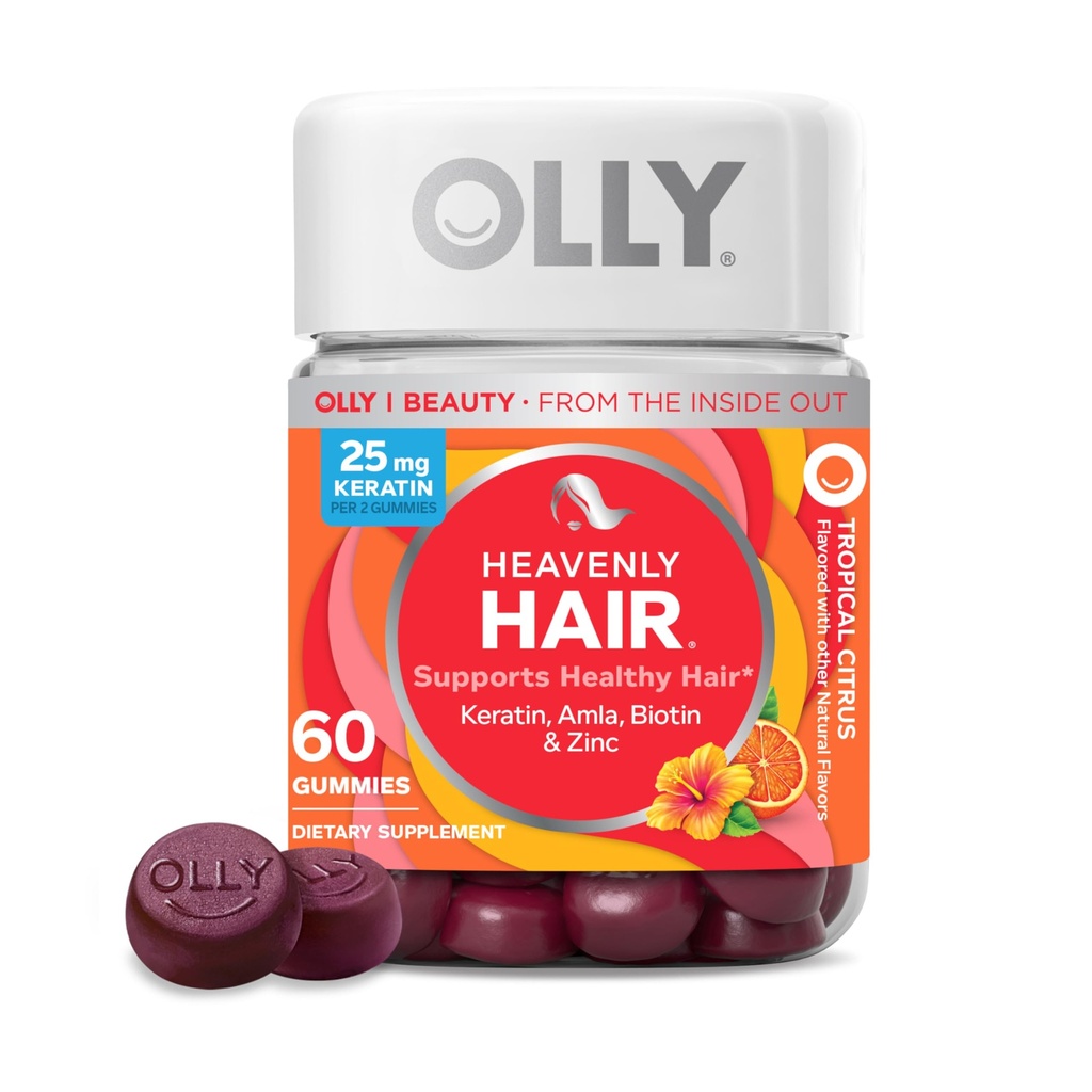 L'OLLY Gummy Cheveux Célestes, soutient cheveux sains, kératine, biotine, AMLA, Supplément à croquer, 30 jours d'approvisionnement - 60 comte
