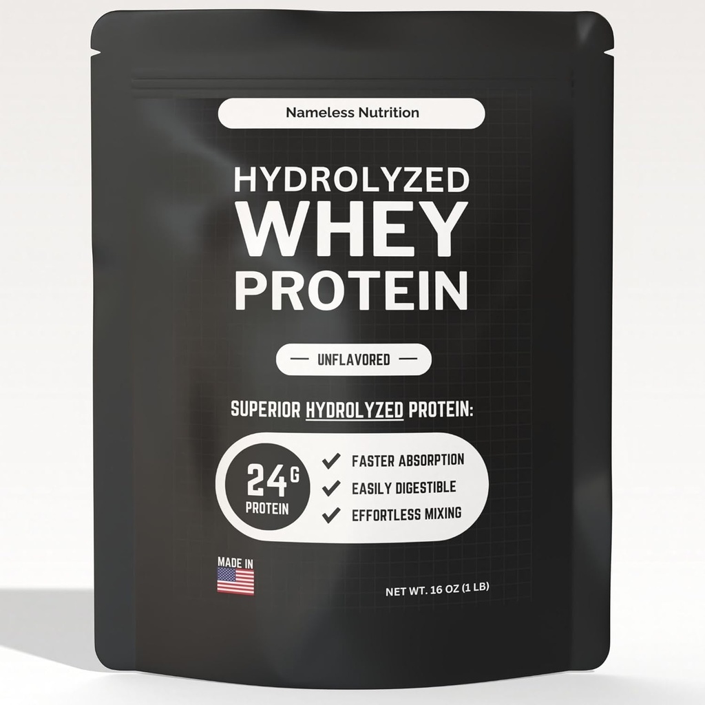 Hydrolyzed Whey Protein Powder - Unflavored Whey Protein Concentrate Hydroslate, Plain Protein Powder - Gluten Free, 24g Protein per Serving, 1 lb (Pack of 1)