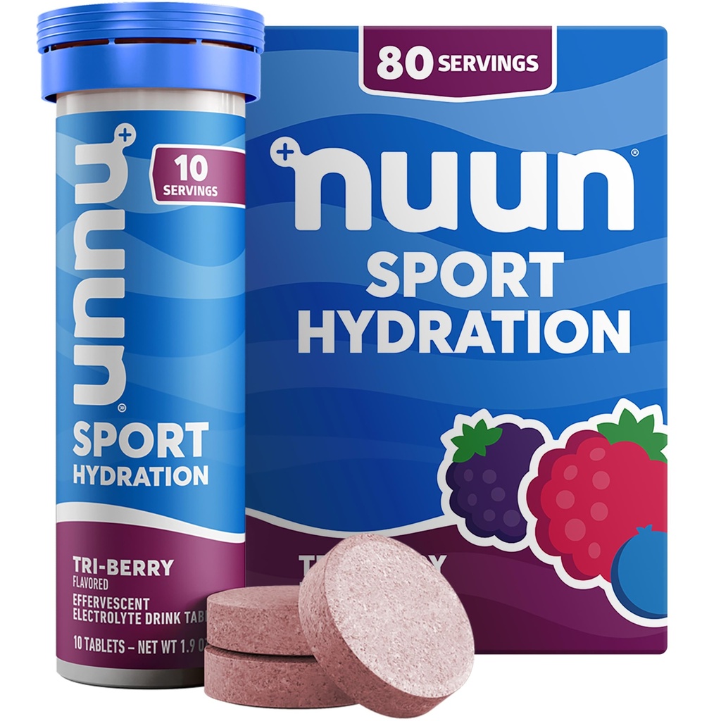 Nuun Sport Electrolyte tabletten met Magnesium, Calcium, Kalium, Chloride en Natrium, Glutenvrij & Vegan, Tri-Berry, 8 Pack (80 Servings Totaal)
