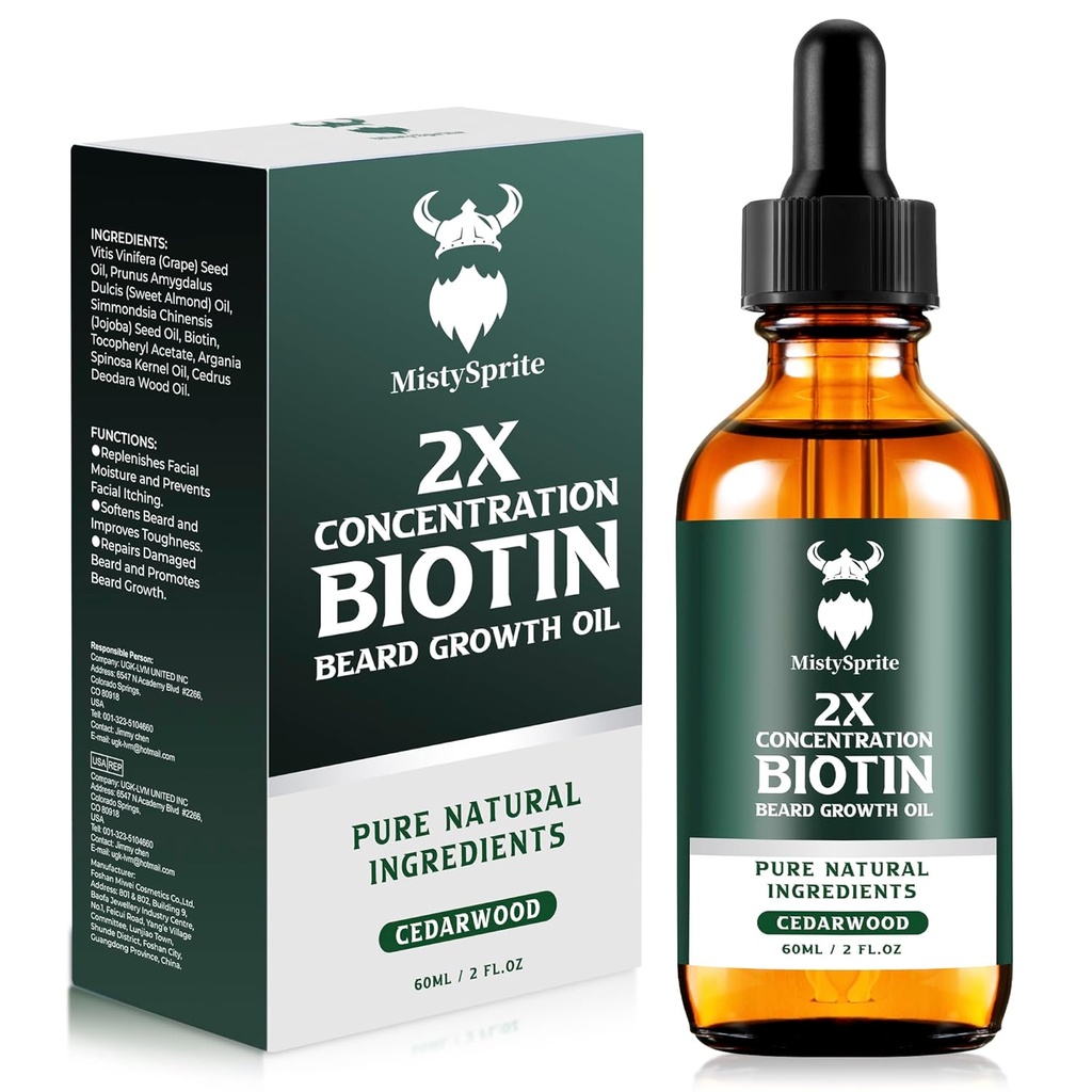 Baardgroei olie - 2X concentratie Biotin baard olie voor mannen (2 oz) - natuurlijke mannen baard olie met Argan olie, Jojoba olie en vitamine, baard groei Softener, Moisturizer (Cedarwood)